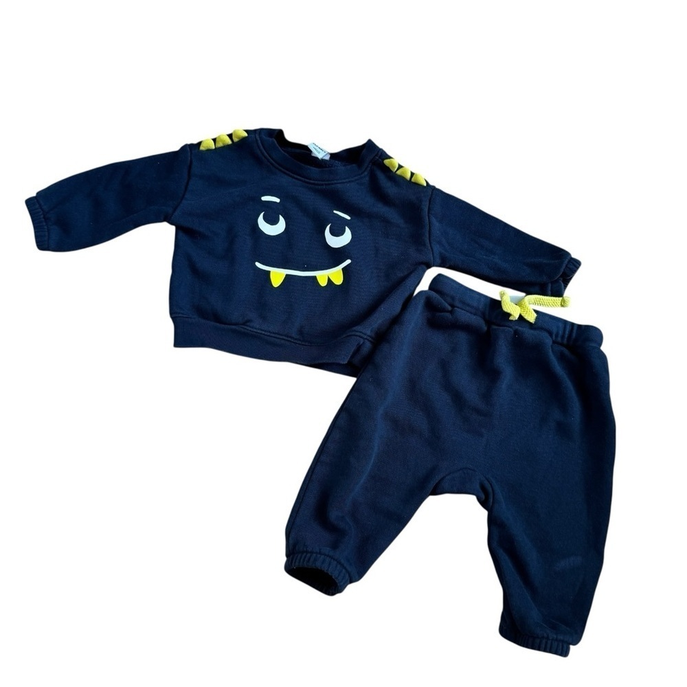 Old Navy Blue Monster Printed Crew-Neck Sweatshirt and Sweatpants Set 2PC 3-6M - Picture 2 of 6